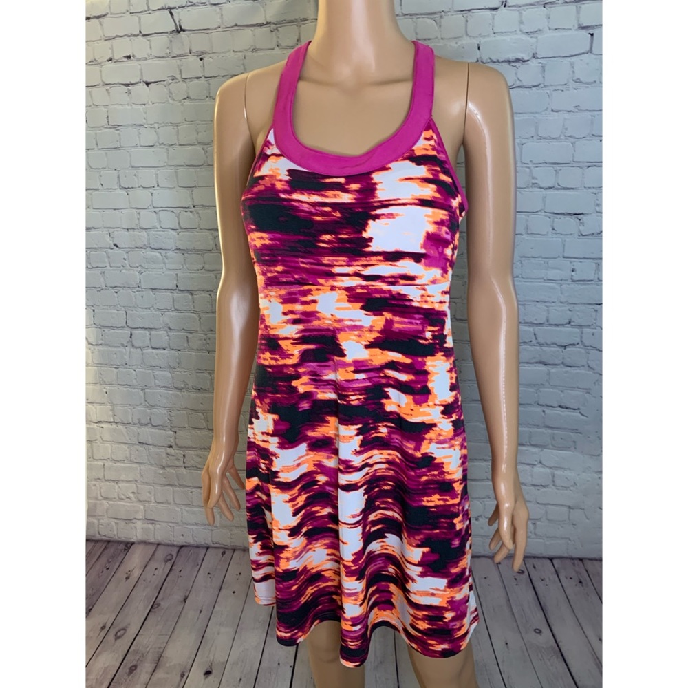 TEK Gear Colorful Sports Dress w/Sports Bra size small orange pink & white